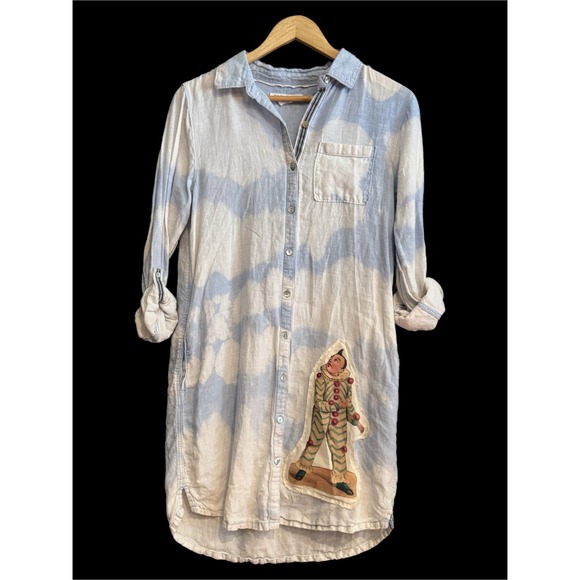 C&C California Dresses & Skirts - Upcycled Linen Shirt Dress Clown Patch Butterfly Back Small